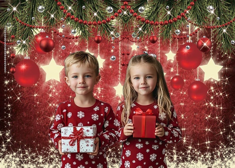 CHAIYA 8X6ft Christmas Backdrop Red Ball Xmas Merry Party Decorations for Family Holiday New Year Backdrop for Christmas Party Decoration Banner Photo Shoot - Image 4